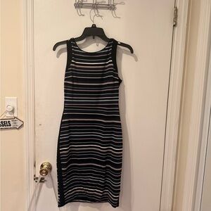 White House Black Market Black and White Striped Midi Dress